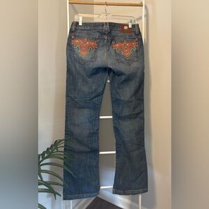 Antik Women's Blue Jeans with Orange Embroidery